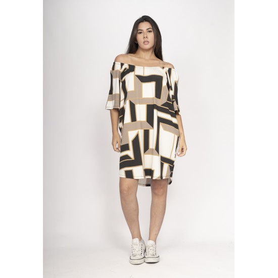 Vestido Curto Malha Ombro a Ombro Mullet Amplo Estampa Igaci