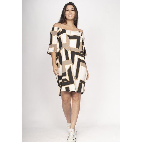 Vestido Curto Malha Ombro a Ombro Mullet Amplo Estampa Igaci