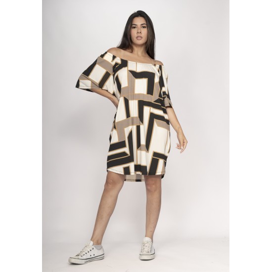 Vestido Curto Malha Ombro a Ombro Mullet Amplo Estampa Igaci