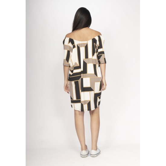 Vestido Curto Malha Ombro a Ombro Mullet Amplo Estampa Igaci