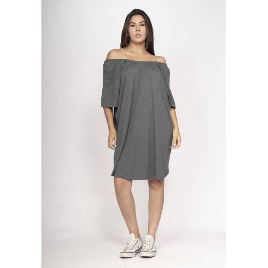 Vestido Curto Malha Ombro a Ombro Mullet Amplo Mescla