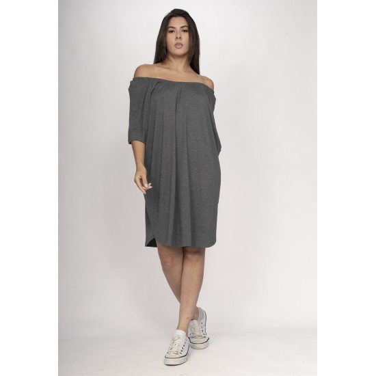 Vestido Curto Malha Ombro a Ombro Mullet Amplo Mescla