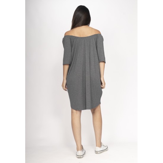 Vestido Curto Malha Ombro a Ombro Mullet Amplo Mescla