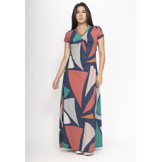 Vestido Coema Longo Malha Detalhe no Busto Geometrias do Tempo