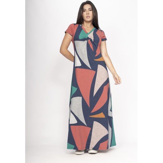 Vestido Coema Longo Malha Detalhe no Busto Geometrias do Tempo