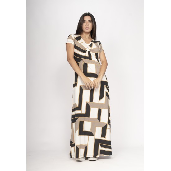 Vestido Coema Longo Malha Detalhe no Busto Estampa Igaci