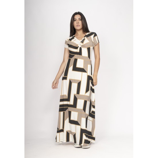 Vestido Coema Longo Malha Detalhe no Busto Estampa Igaci