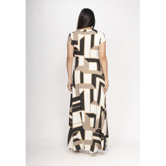 Vestido Coema Longo Malha Detalhe no Busto Estampa Igaci