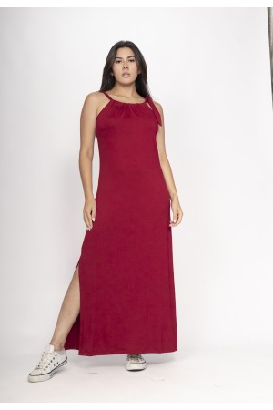 Vestido Capotira Longo Malha Alça Ajustável Bordô