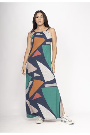 Vestido Capotira Longo Malha Alça Ajustável Geometrias do Tempo
