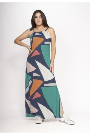 Vestido Capotira Longo Malha Alça Ajustável Geometrias do Tempo