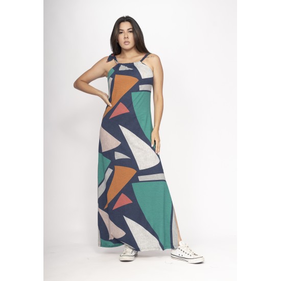 Vestido Capotira Longo Malha Alça Ajustável Geometrias do Tempo