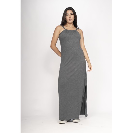 Vestido Capotira Longo Malha Alça Ajustável Mescla