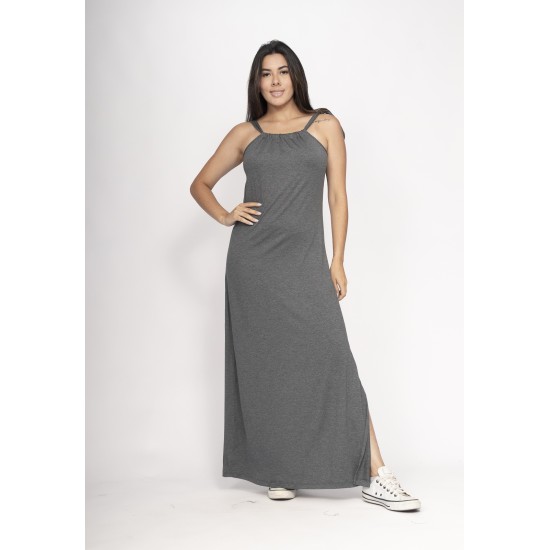 Vestido Capotira Longo Malha Alça Ajustável Mescla