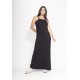 Vestido Capotira Longo Malha Alça Ajustável Preto