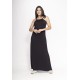 Vestido Capotira Longo Malha Alça Ajustável Preto