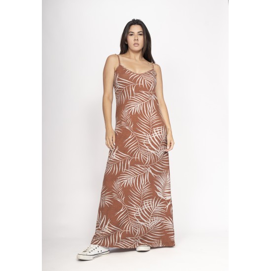 Vestido Guaíra Longo Malha Alça Fina Palmas da Terra