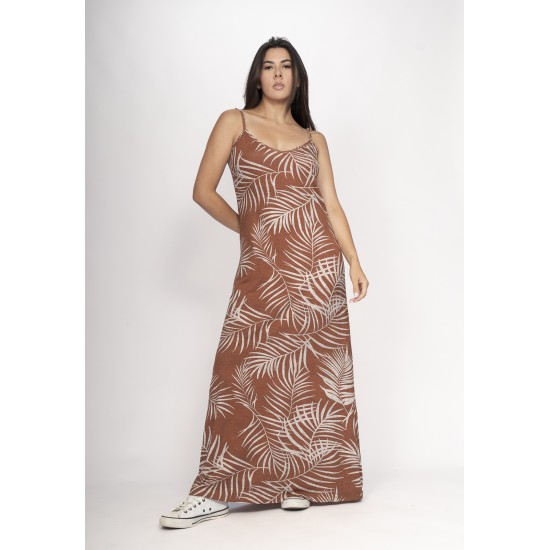Vestido Guaíra Longo Malha Alça Fina Palmas da Terra