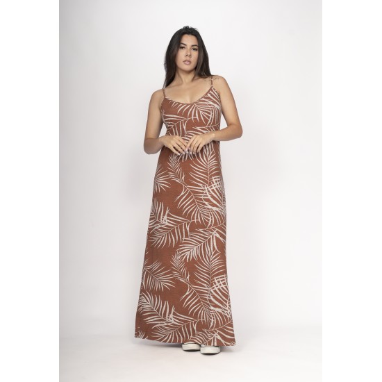 Vestido Guaíra Longo Malha Alça Fina Palmas da Terra