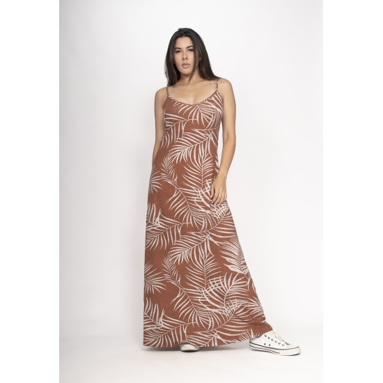 Vestido Guaíra Longo Malha Alça Fina Palmas da Terra