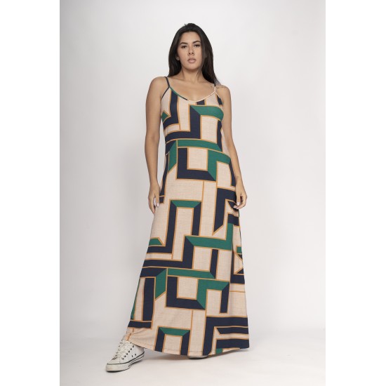 Vestido Guaíra Longo Malha Alça Fina Chapada de Areia