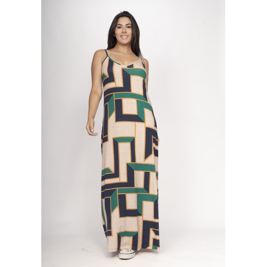 Vestido Guaíra Longo Malha Alça Fina Chapada de Areia