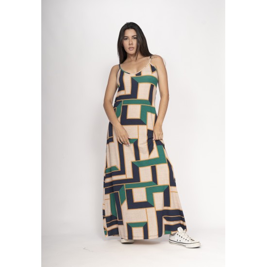 Vestido Guaíra Longo Malha Alça Fina Chapada de Areia