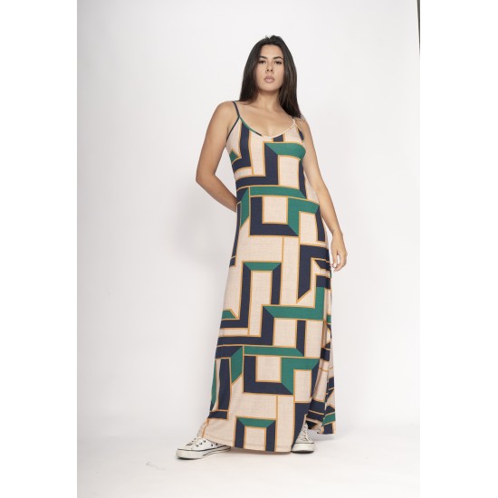 Vestido Guaíra Longo Malha Alça Fina Chapada de Areia