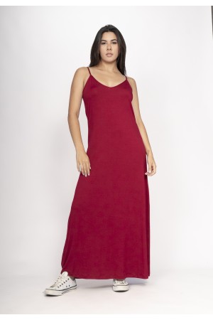 Vestido Guaíra Longo Malha Alça Fina Bordô