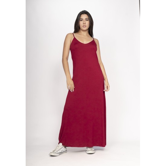 Vestido Guaíra Longo Malha Alça Fina Bordô