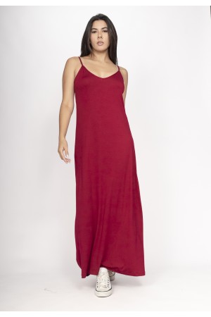 Vestido Guaíra Longo Malha Alça Fina Bordô