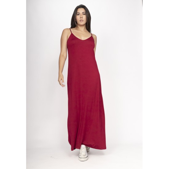 Vestido Guaíra Longo Malha Alça Fina Bordô