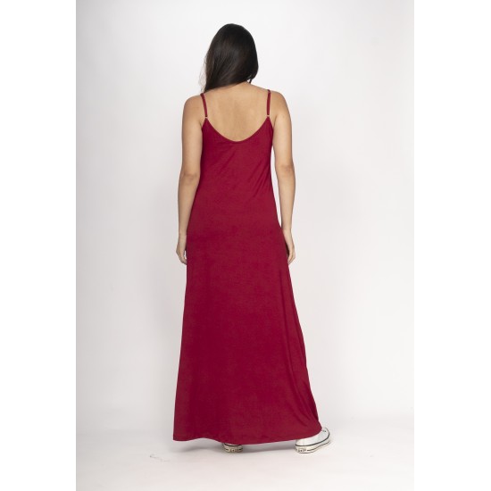Vestido Guaíra Longo Malha Alça Fina Bordô