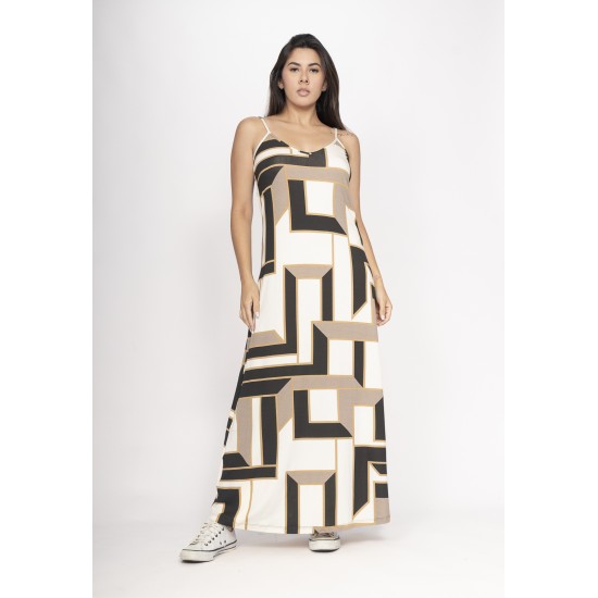 Vestido Guaíra Longo Malha Alça Fina Estampa Igaci