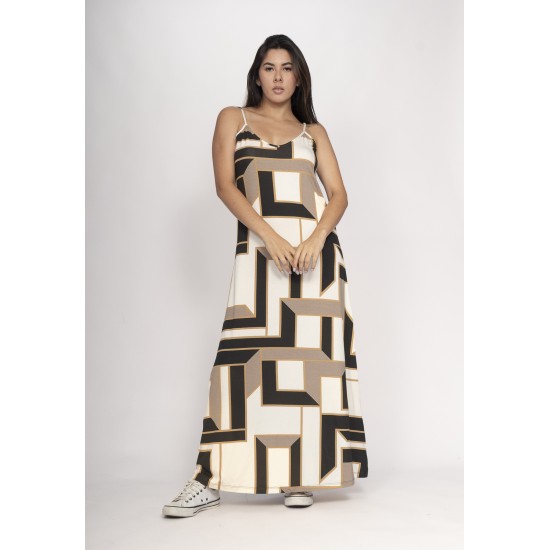 Vestido Guaíra Longo Malha Alça Fina Estampa Igaci