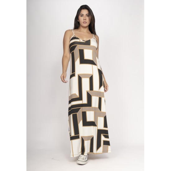 Vestido Guaíra Longo Malha Alça Fina Estampa Igaci