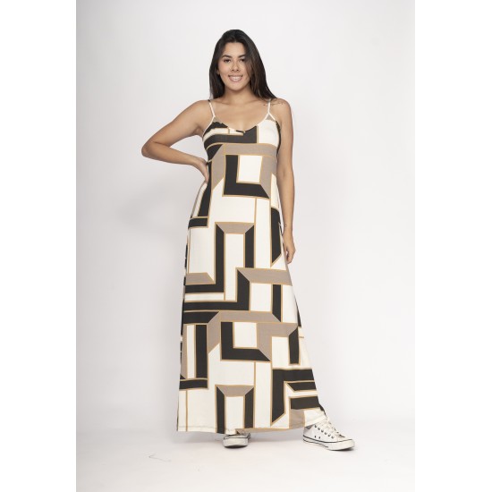 Vestido Guaíra Longo Malha Alça Fina Estampa Igaci