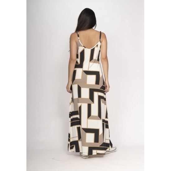 Vestido Guaíra Longo Malha Alça Fina Estampa Igaci