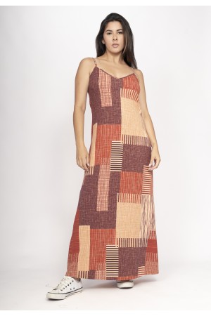 Vestido Guaíra Longo Malha Alça Fina Tramas do Sol