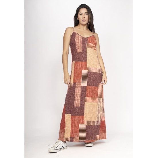 Vestido Guaíra Longo Malha Alça Fina Tramas do Sol