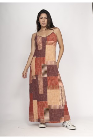 Vestido Guaíra Longo Malha Alça Fina Tramas do Sol