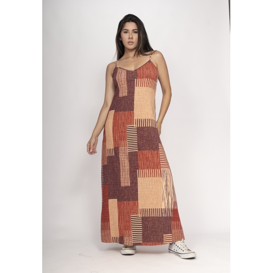 Vestido Guaíra Longo Malha Alça Fina Tramas do Sol