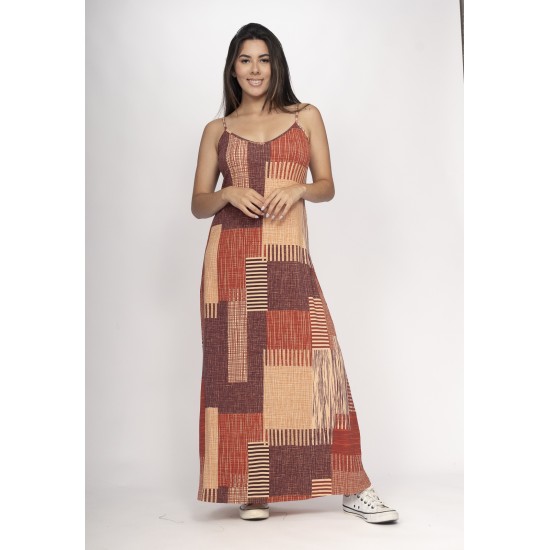 Vestido Guaíra Longo Malha Alça Fina Tramas do Sol