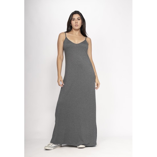 Vestido Guaíra Longo Malha Alça Fina Mescla