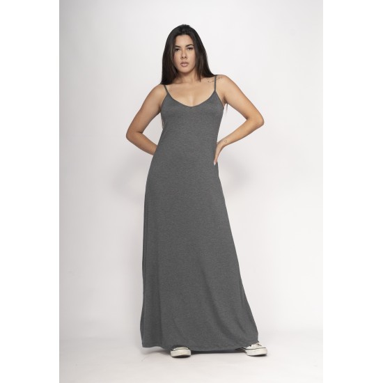Vestido Guaíra Longo Malha Alça Fina Mescla