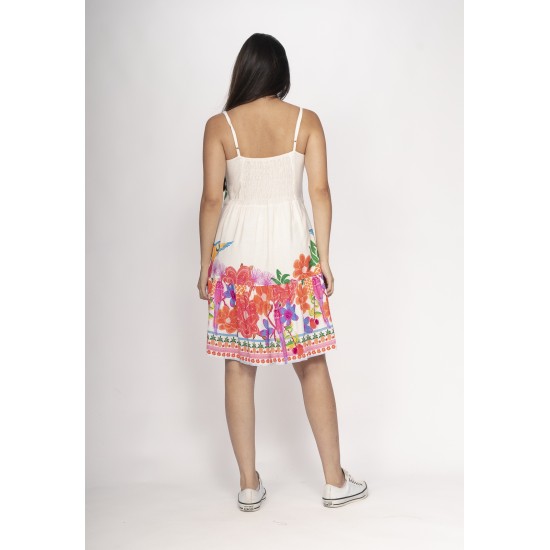 Vestido Curto Alça Fina Estampa Raízes em Festa