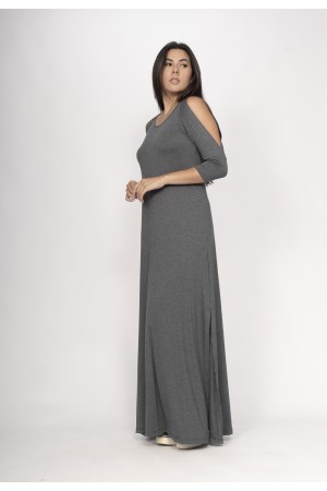 Vestido Boyrá Longo Malha Detalhe na Manga Mescla