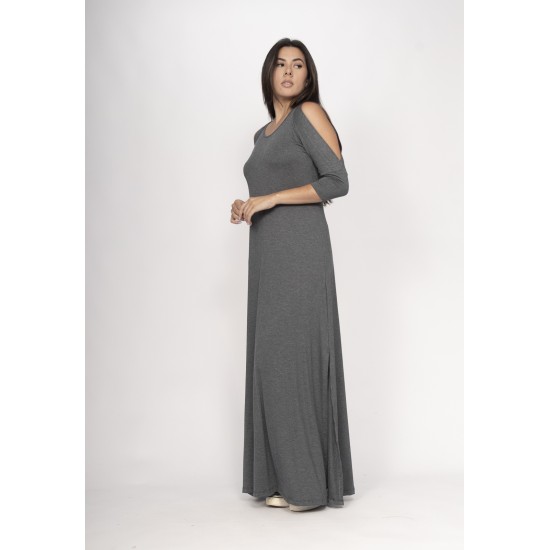Vestido Boyrá Longo Malha Detalhe na Manga Mescla