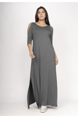 Vestido Boyrá Longo Malha Detalhe na Manga Mescla