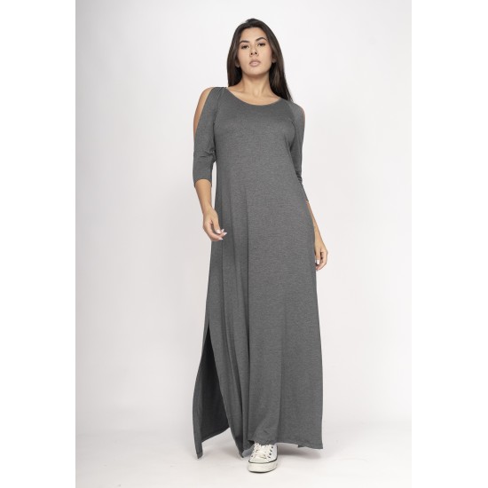 Vestido Boyrá Longo Malha Detalhe na Manga Mescla